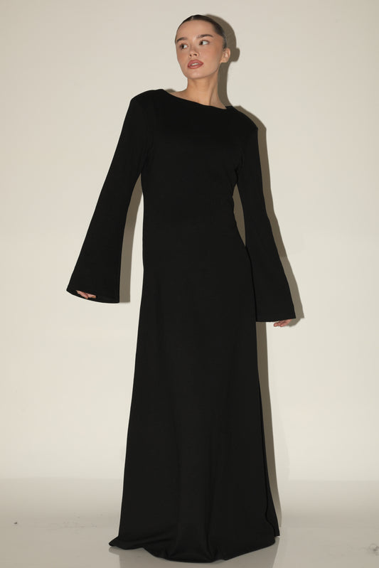 ELEGANT DRESS WITH SHOULDER PADS in BLACK